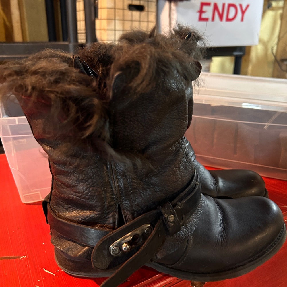 A.S 98 airstep winter Black faux Fur-Trimmed Leather Boots 37 rare